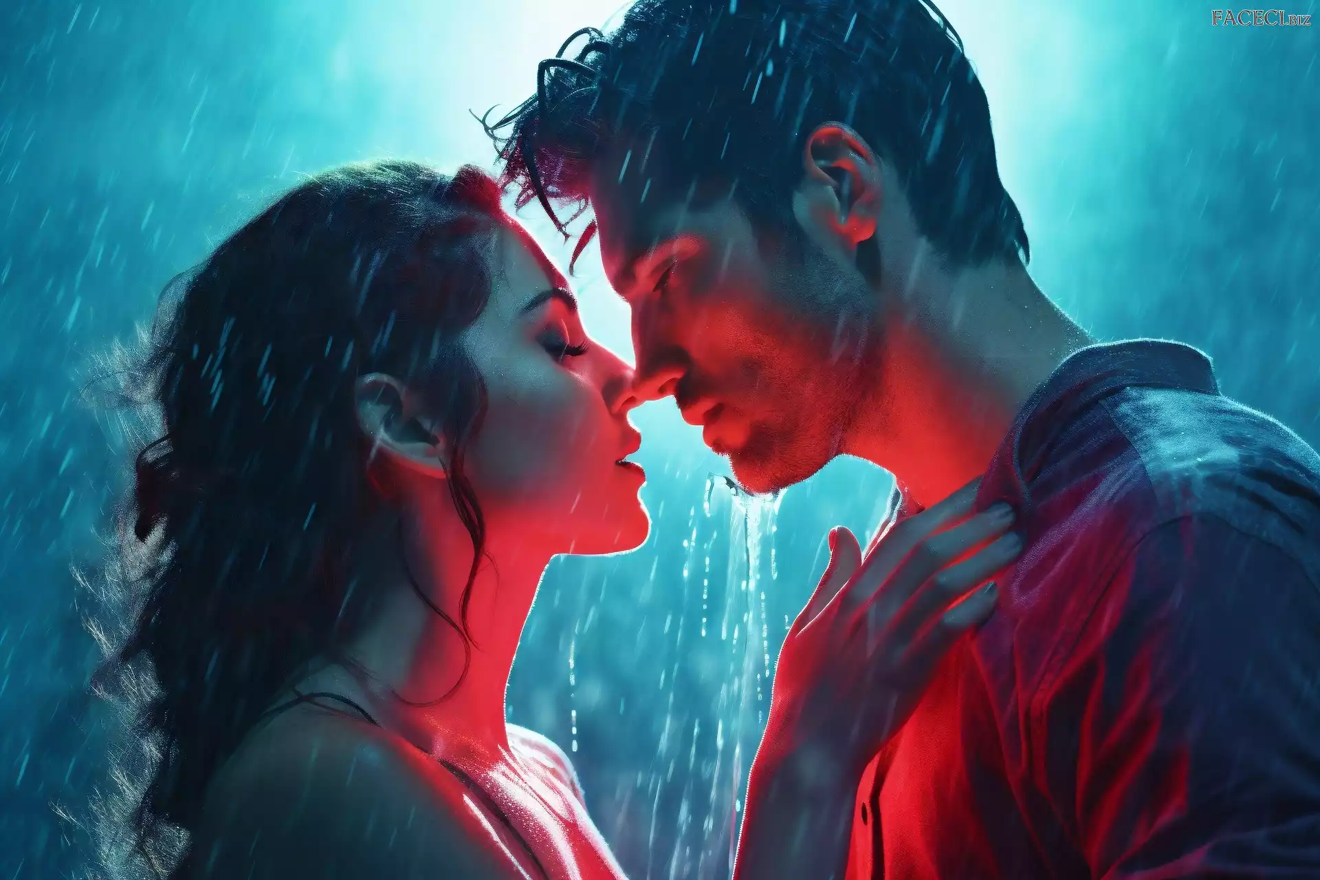 Kobieta, Deszcz, Mężczyzna, Para, Zakochani
