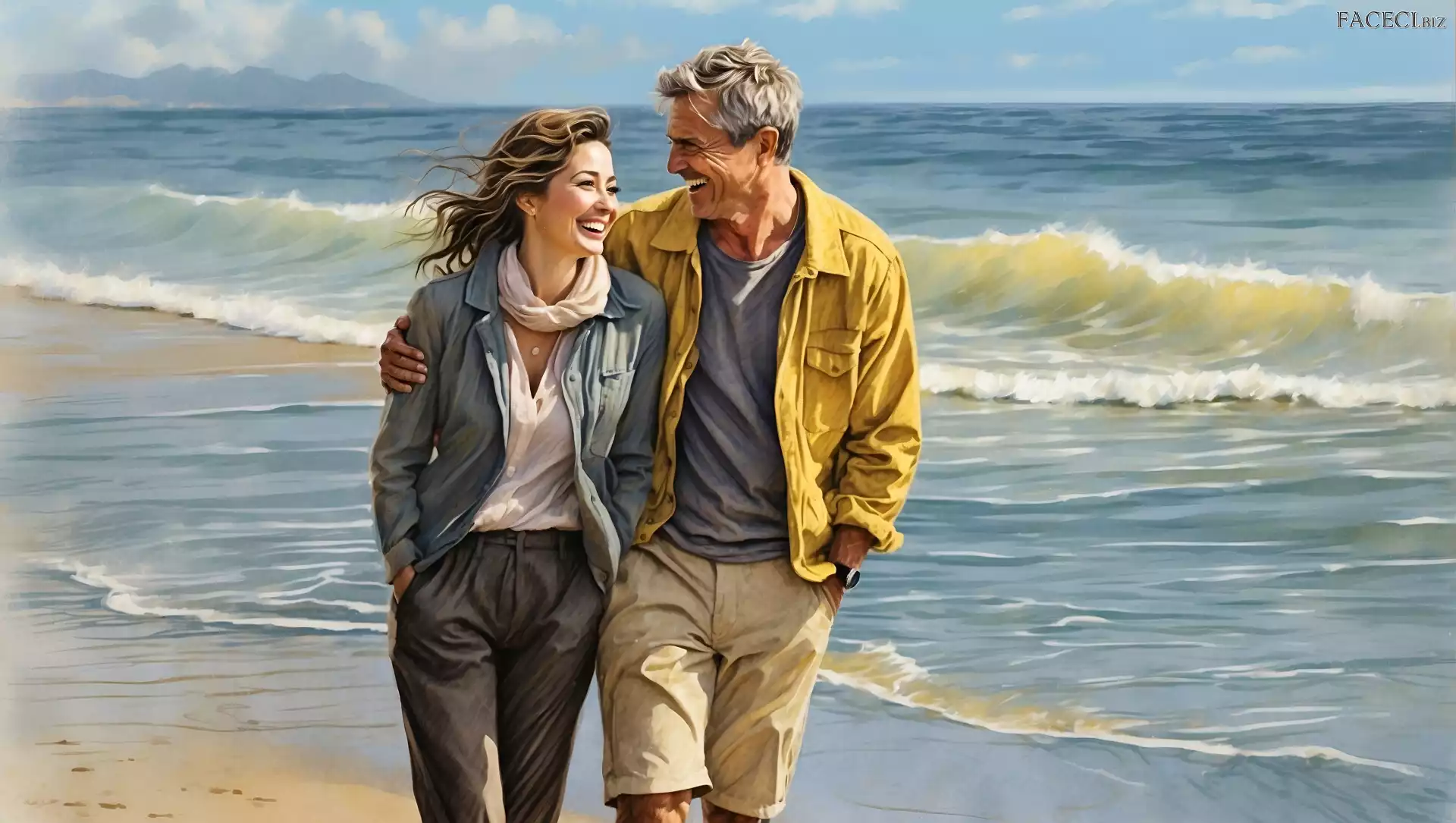 Plaża, Para, Mężczyzna, Kobieta, Wakacje, Morze