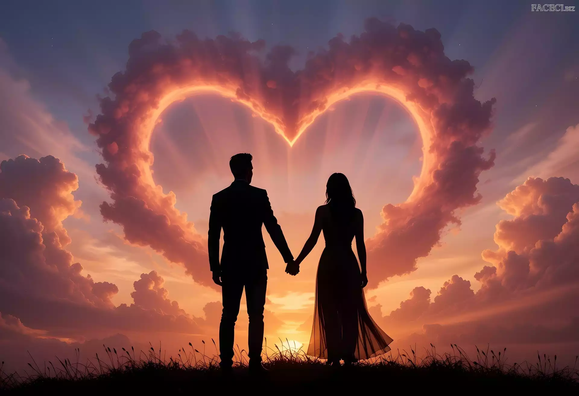 Chmury, Serce, Grafika, Kobieta, Mężczyzna